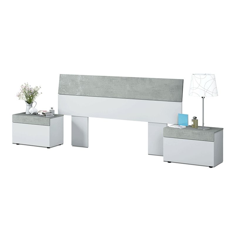 Duehome Cabeceira Tekkan Com Mesas De Cabeceira Branco Artik (Branco Mate) - Cinzento Cimento 176 X 96,5 X 40 Cm Cinza