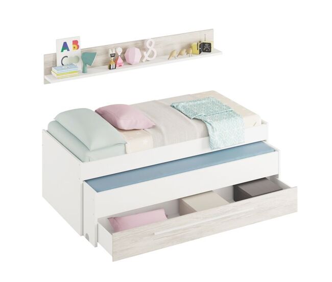 Cama e étagère em aglomerado blanc sem estrados e colchões 65x199x96cm