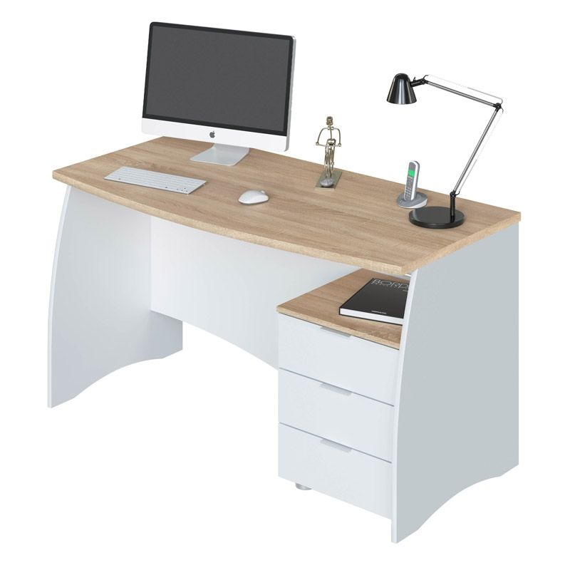 Secretária stil buc 3 gavetas artik white (branco mate) - carvalho canadiano 136 x 74 x 67 cm