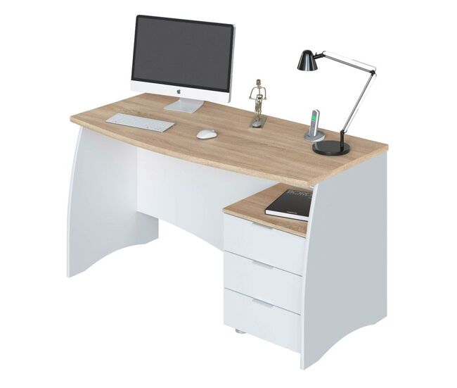 Secretária stil buc 3 gavetas artik white (branco mate) - carvalho canadiano 136 x 74 x 67 cm