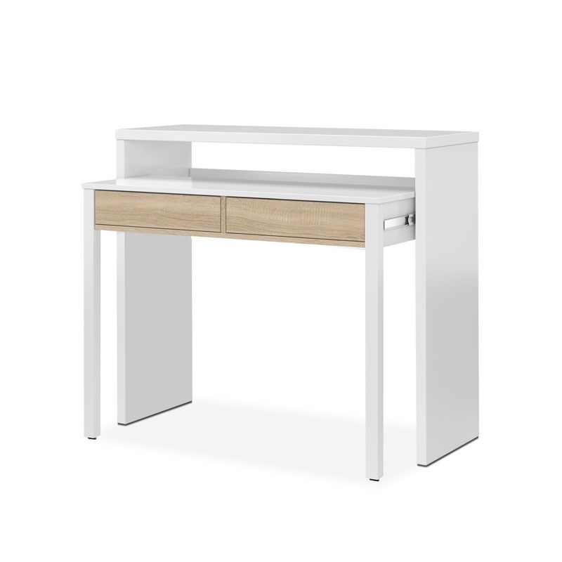 Secretária extensível mesa artik white (branco mate) - carvalho canadiano 98,5 x 87,5 x 36–66 cm