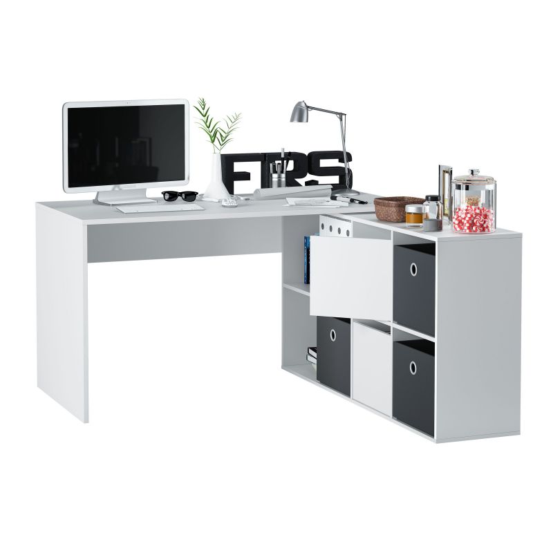 Mesa de escrita adapta xl branco artik (branco mate) - cinzento cimento 136/203 x 74 x 66 / 139 cm