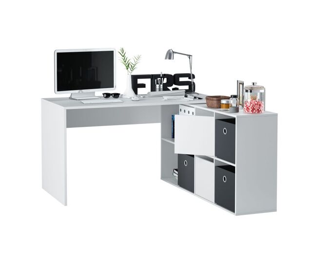 Mesa de escrita adapta xl branco artik (branco mate) - cinzento cimento 136/203 x 74 x 66 / 139 cm