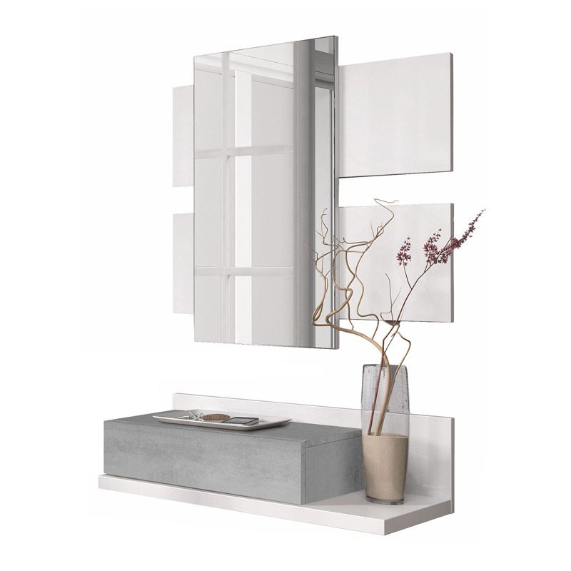 Duehome Mobiliário De Corredor Tekkan Branco Artik (Branco Mate) - Cinzento Cimento 75 X 116 X 29Cm Cm Cinza