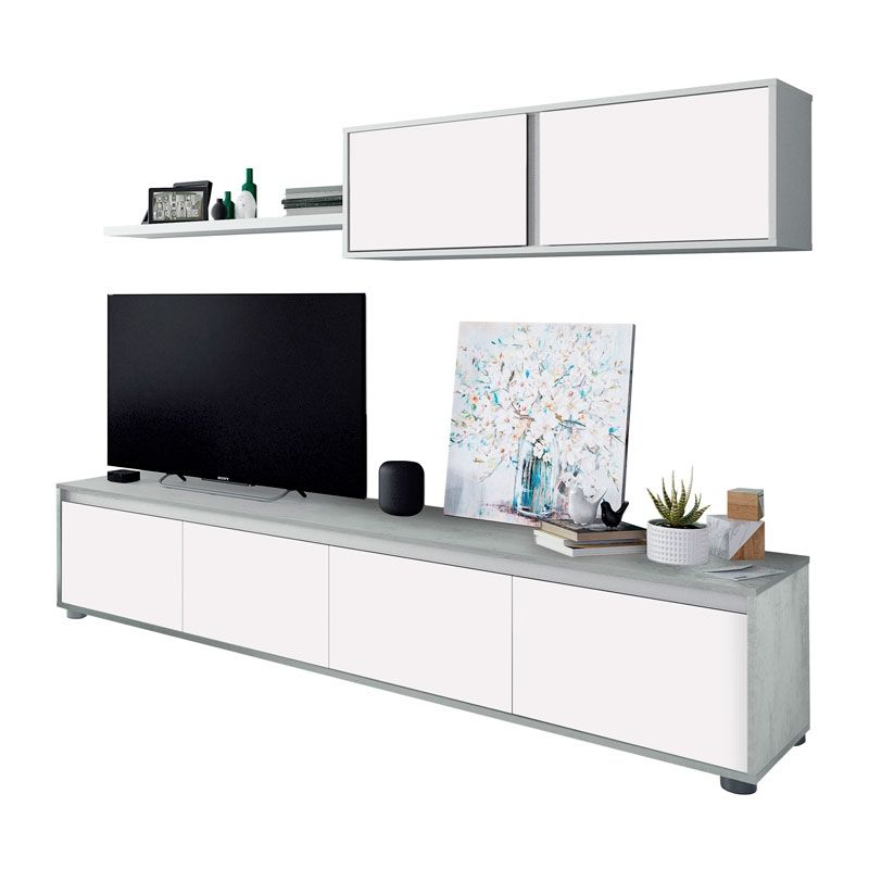 Duehome Mobiliário De Sala De Estar Alida Branco Artik (Branco Mate) - Cinzento Cimento 200 X 43 X 40,7 Cm Cinza