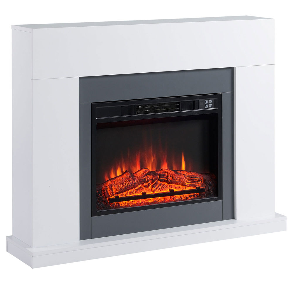 Homcom lareira électrique 1800-2000w com controle remoto chama ajustável termostato temporizador semanal e proteção contra superaquecimento 113x26,6x87,5cm blanc