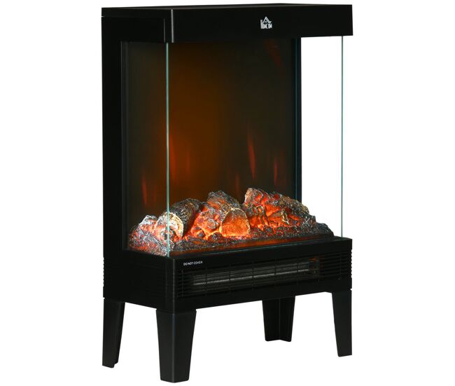 Homcom lareira elétrica 1000w/2000w lareira elétrica com chama led realista ajustável termostato e proteção contra superaquecimento para área de até