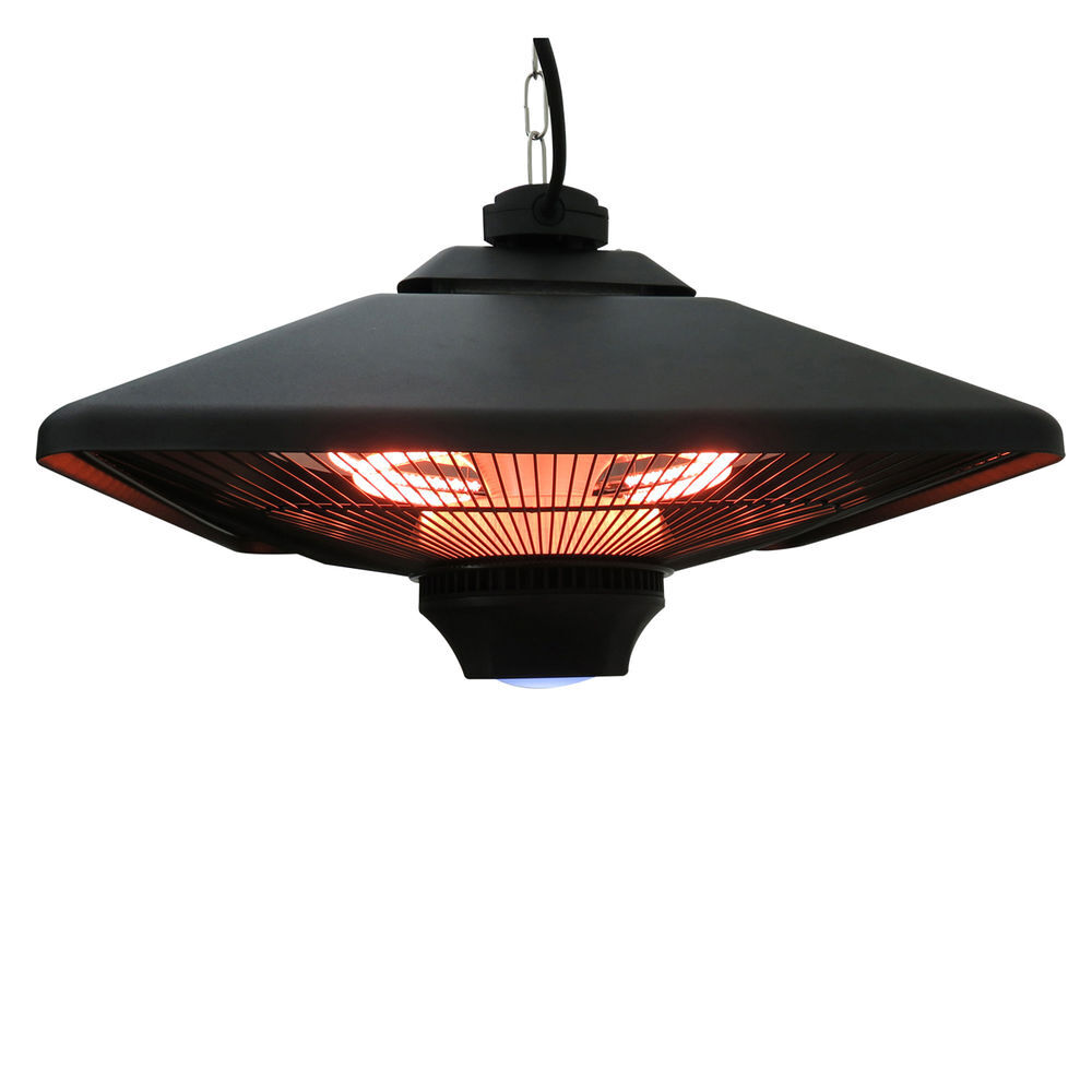 Outsunny aquecedor de teto suspenso tipo aquecedor électrique de halogênio radiante para interior e exterior 1000 / 2000w com controle remoto 43x43x25cm noir