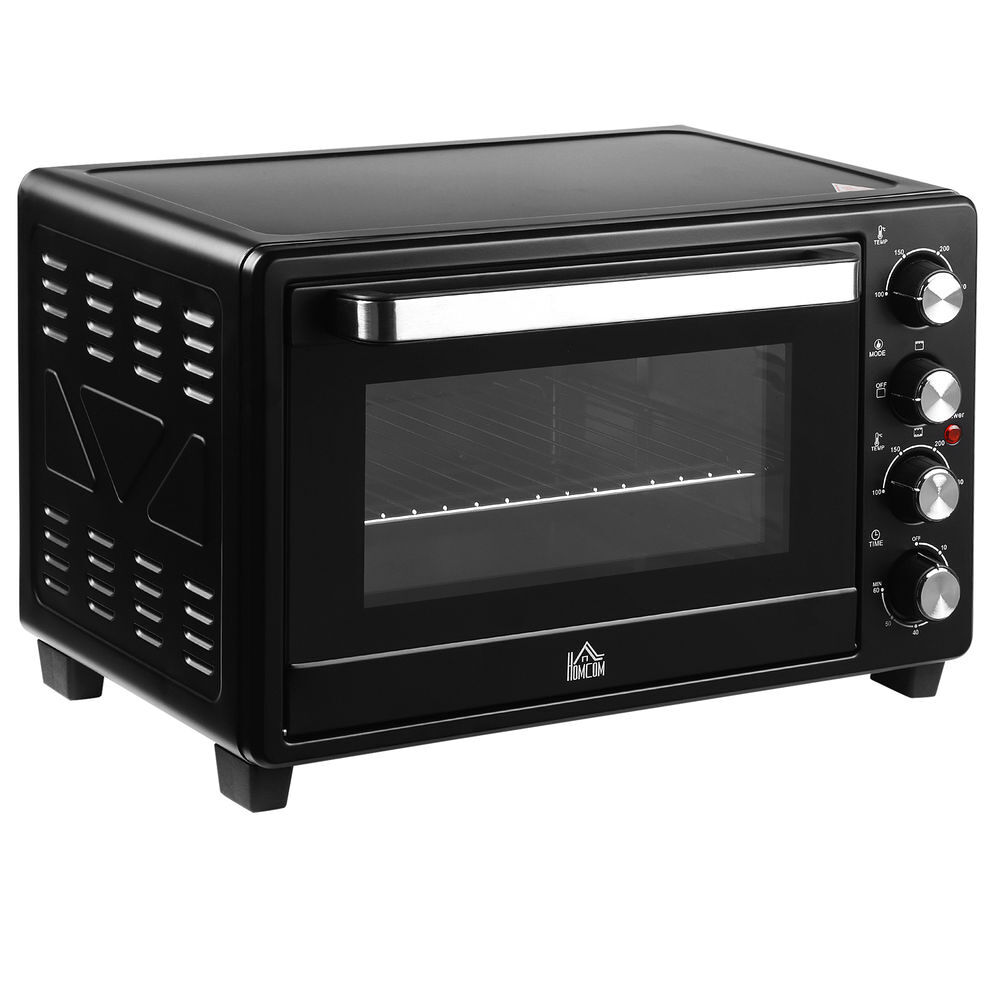 Homcom forno elétrico de bancada mini forno tostador de 32l 1600w com 3 modos de aquecimento, temporizador de 60 min e temperatura regulável até 230°c