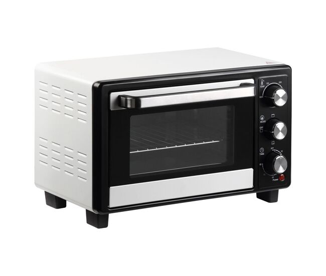 Homcom mini forno 16l 1400w com 3 modos de aquecimento temperatura até 230°c temporizador 60 minutos bandeja para assar e grade 44x32x28,1cm branco e