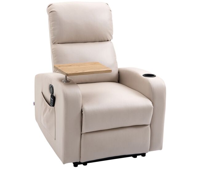 Homcom poltrona de massagem poltrona relax elétrica com 4 modos de vibração reclinação 145° estofada em microfibra controlo remoto mesa 2 bolsos