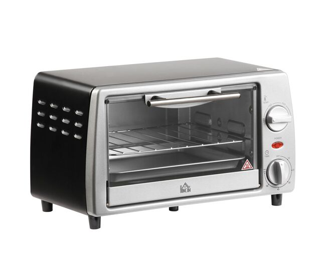 Homcom forno elétrico de bancada 10 litros 750w mini forno torradeira com temperatura até 230 °C temporizador 60 minutos bandeja e grelha 36,5x26x22