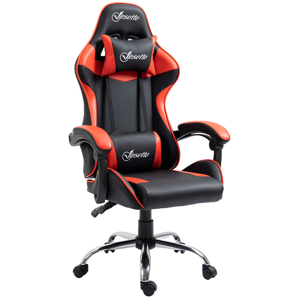 Vinsetto cadeira gaming ergonômica cadeira para videojogos reclinável com altura regulável apoio para a cabeça e almofada lombar 63x67x119-127cm vermelho e preto