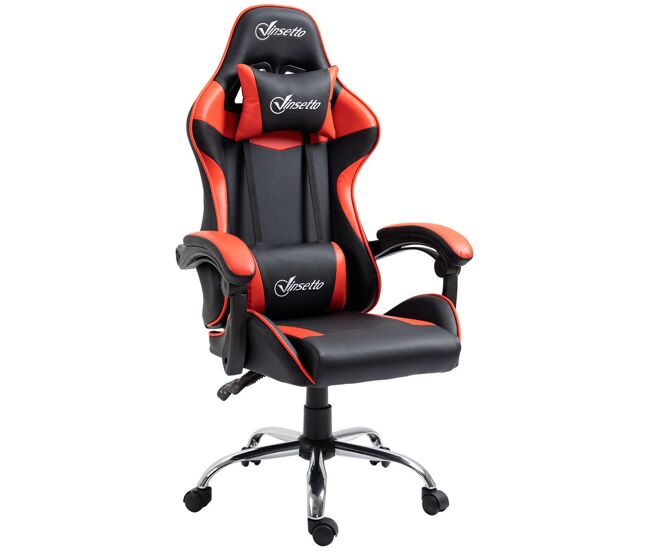 Vinsetto cadeira gaming ergonômica cadeira para videojogos reclinável com altura regulável apoio para a cabeça e almofada lombar 63x67x119-127cm rouge e noir