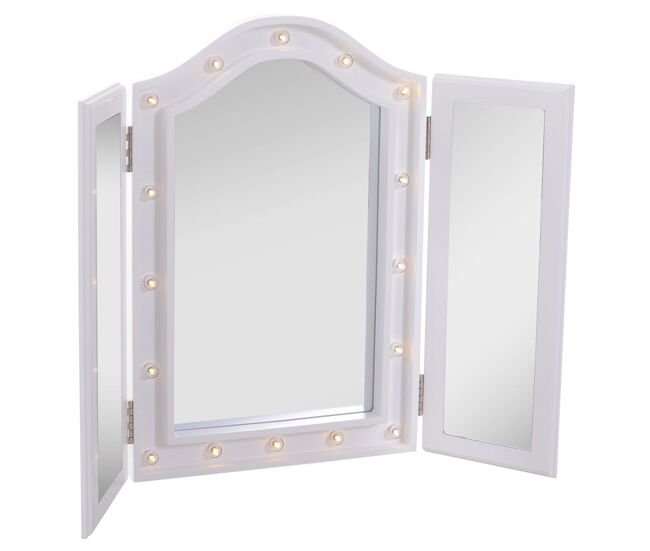 Homcom espelho de maquilhagem com luz led dobrável espelho triplo de mesa presente original para mulher, 73x53,5x4,5cm