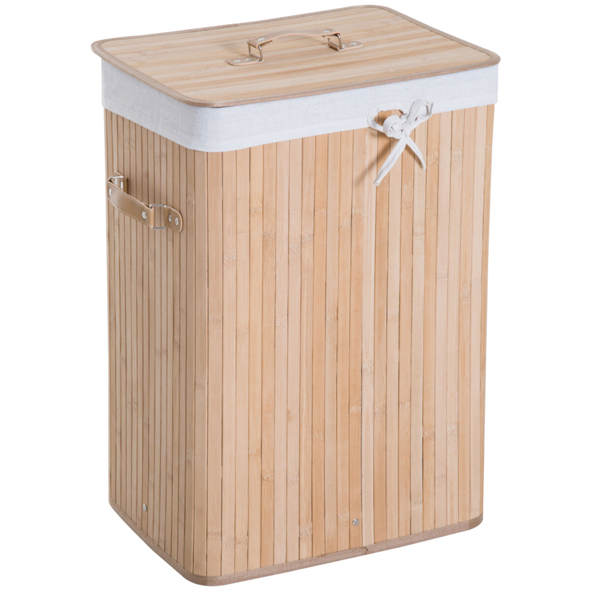 Homcom cesto de roupa suja dobrável com tampa 67l, cesto de roupa de bambu, 2 compartimentos, bolsa removível, para quarto, casa de banho, lavandaria, 40x30x60 cm, natural