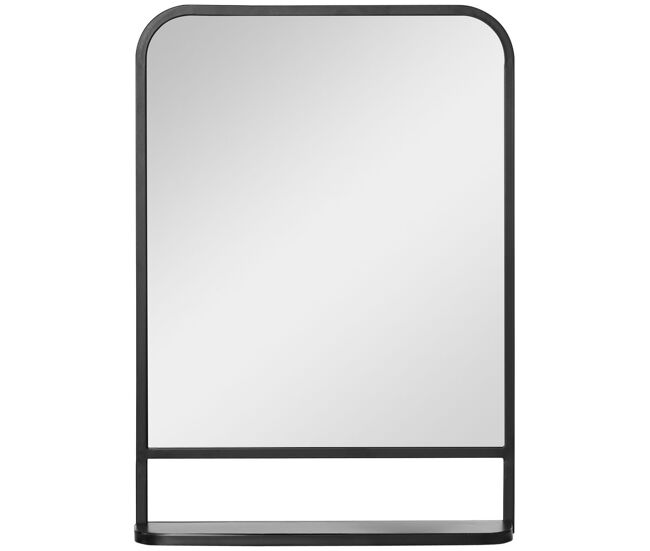 Homcom espelho decorativo de parede 70x50cm espelho retangular de metal com prateleira de armazenamento para sala de estar dormitório entrada estilo