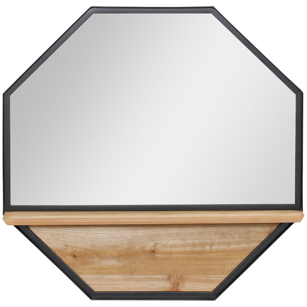 Homcom espelho decorativo de parede 61x61cm espelho octógono com prateleira de armazenamento para sala de estar dormitório entrada preto