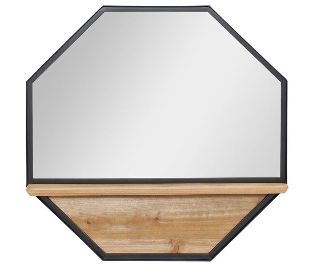 Homcom espelho decorativo de parede 61x61cm espelho octógono com prateleira de armazenamento para sala de estar dormitório entrada preto