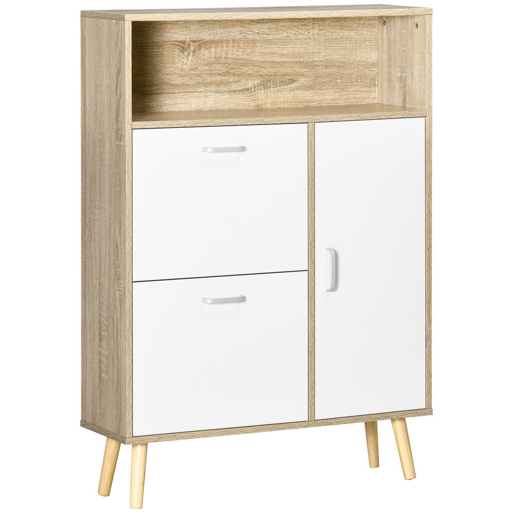 Homcom sapateira para 8 pares de sapatos móvel sapateiro com 2 gavetas prateleira aberta e porta para corredor entrada dormitório 80x25,5x112,5cm