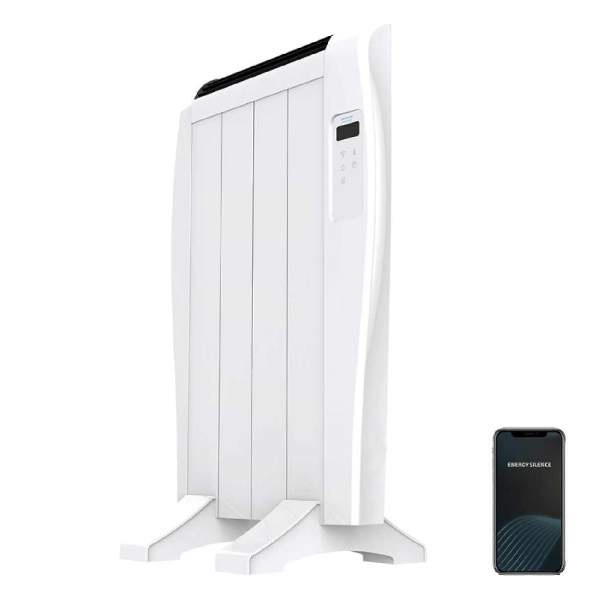 Cecotec Emissor térmico com 4 elementos e 600 W, controlo por Wifi, ecrã LCD, controlo remoto, temporizador programável, seleção de temperatura, cobertura de 8 m² e máxima segurança.