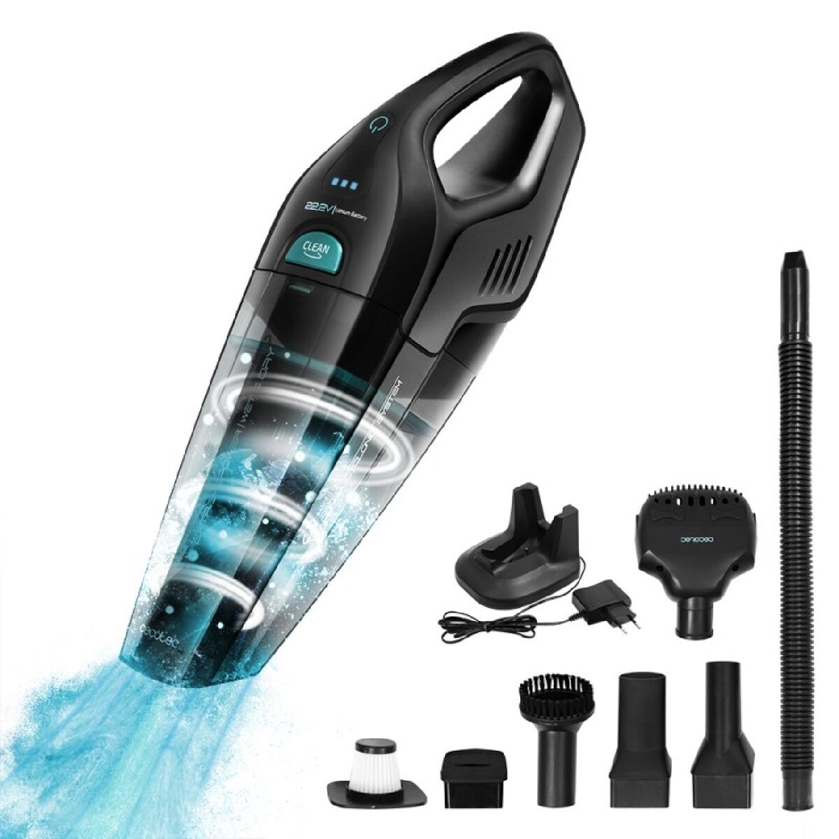 Cecotec aspirador de mão com bateria de ião-lítio 22,2 v. para sólidos e líquidos. acessório para pelos de animais.
