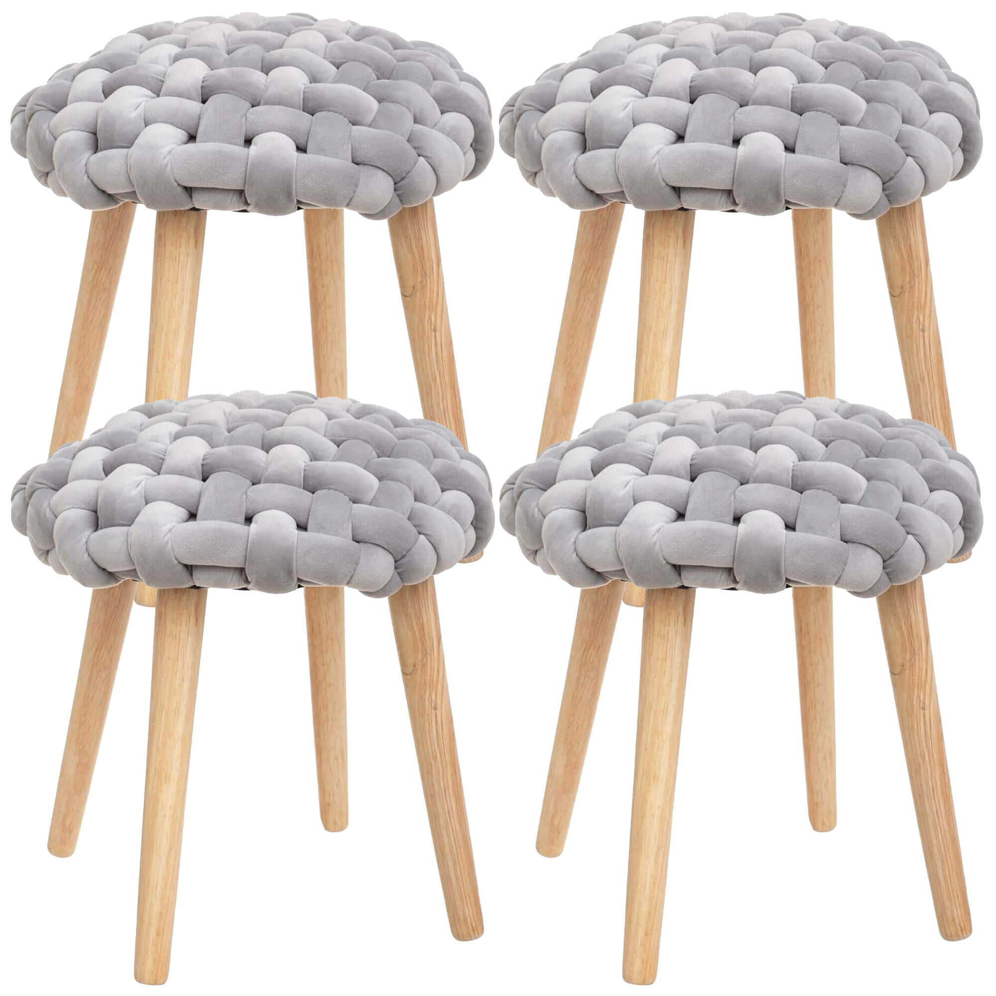 4x bancos de tecido tricotado Cinza