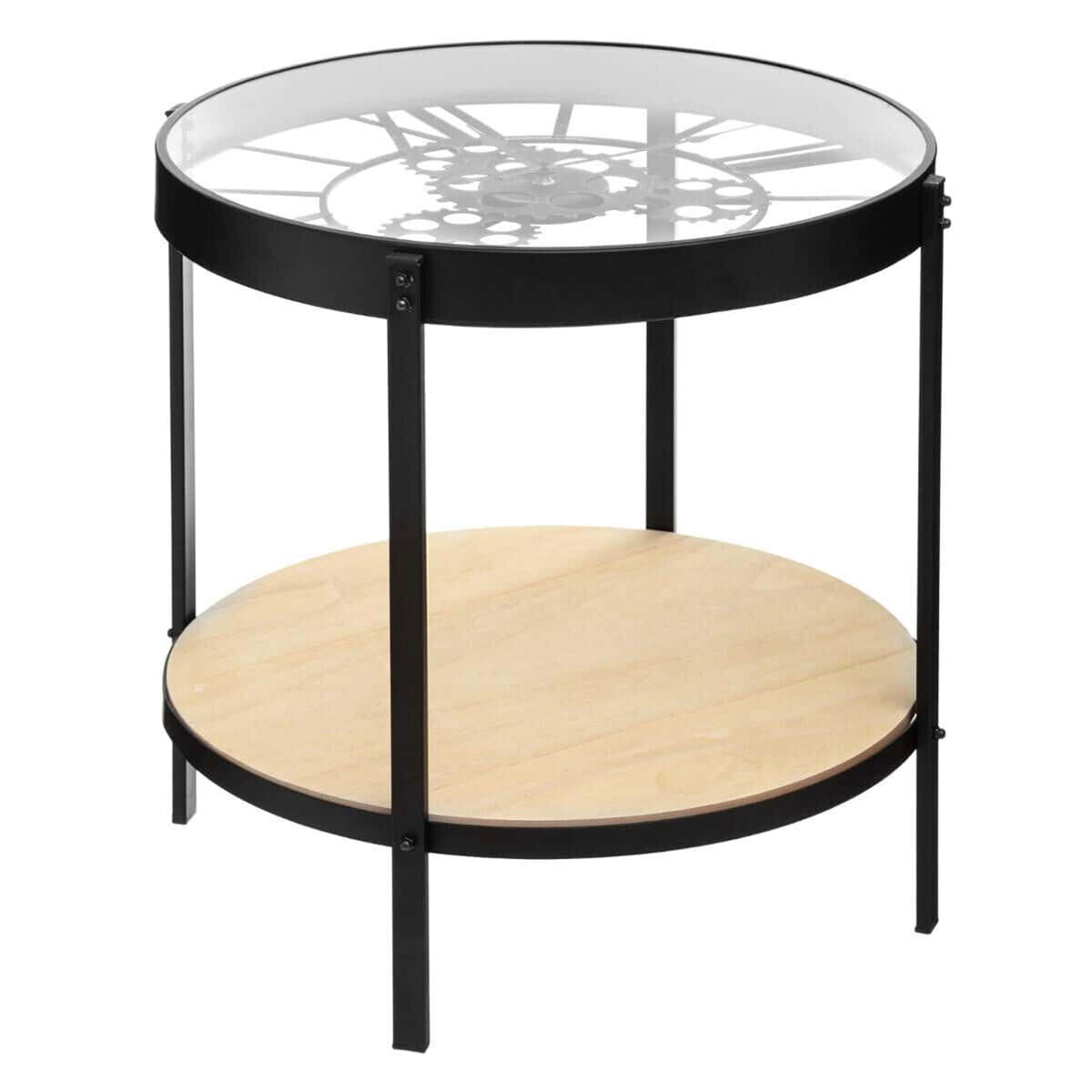Relógio mecânico de mesa de centro cor preta. dimensões d. 51 x d. 49 cm.