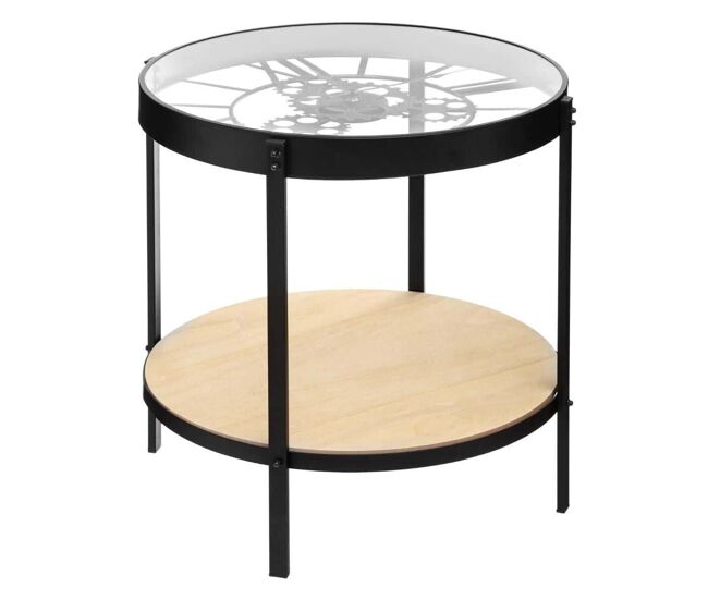 Relógio mecânico de mesa de centro cor preta. dimensões d. 51 x d. 49 cm.