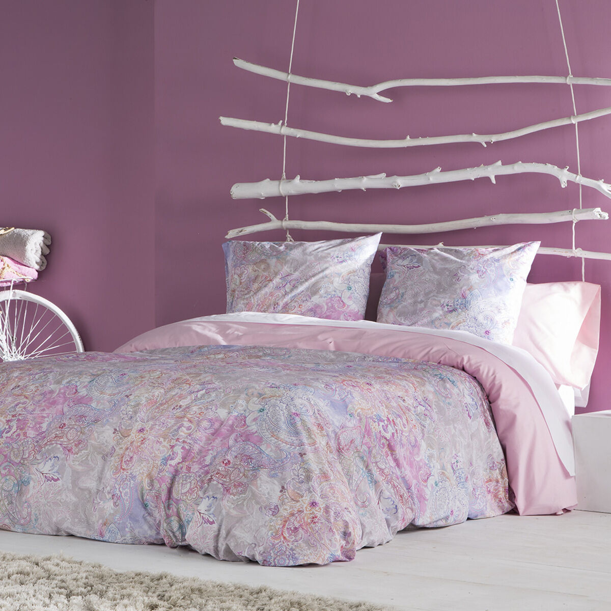 Capa de edredão cachemire rosa/branco 260x240 cm