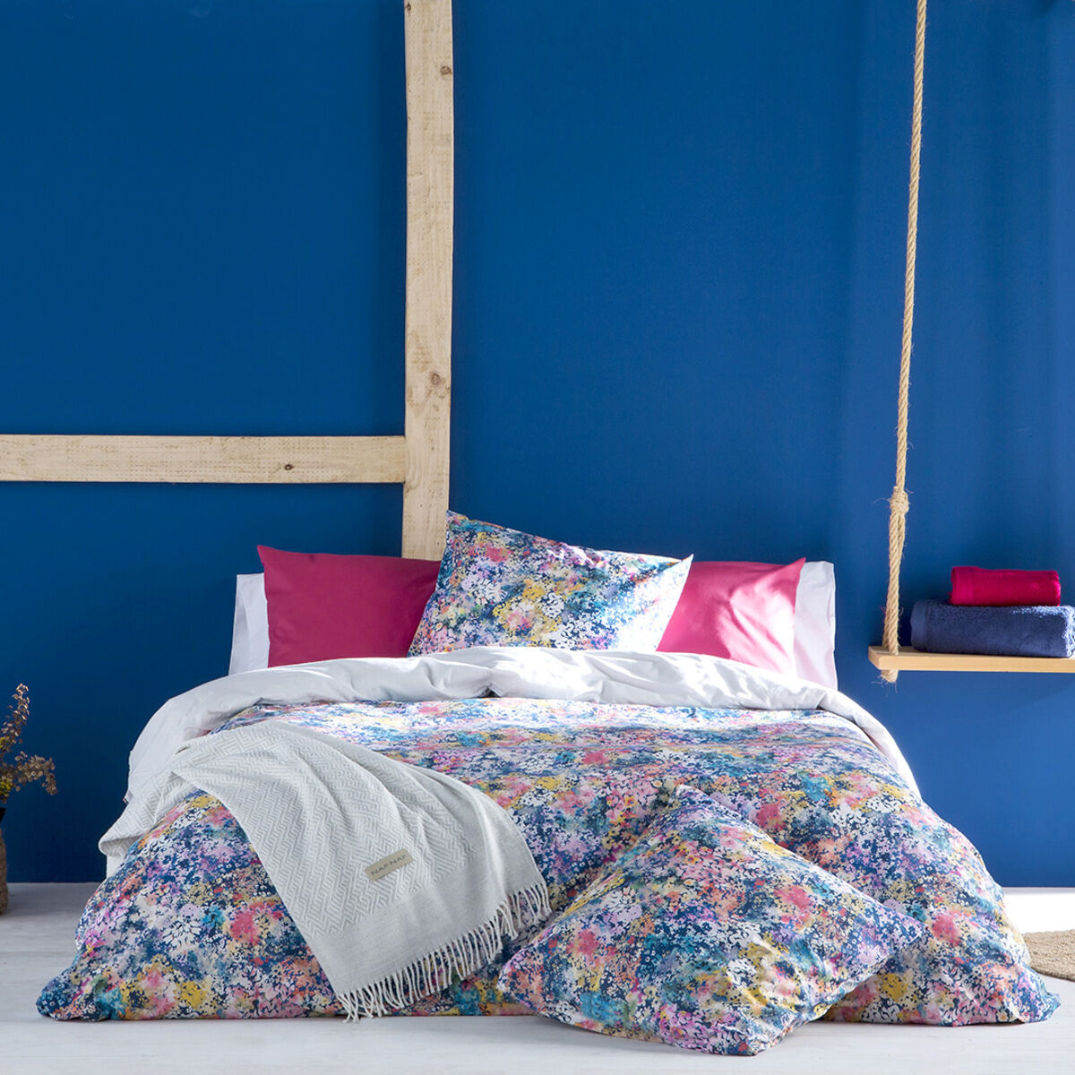 Capa de edredão florette azul/fúcsia/rosa 155x220 cm