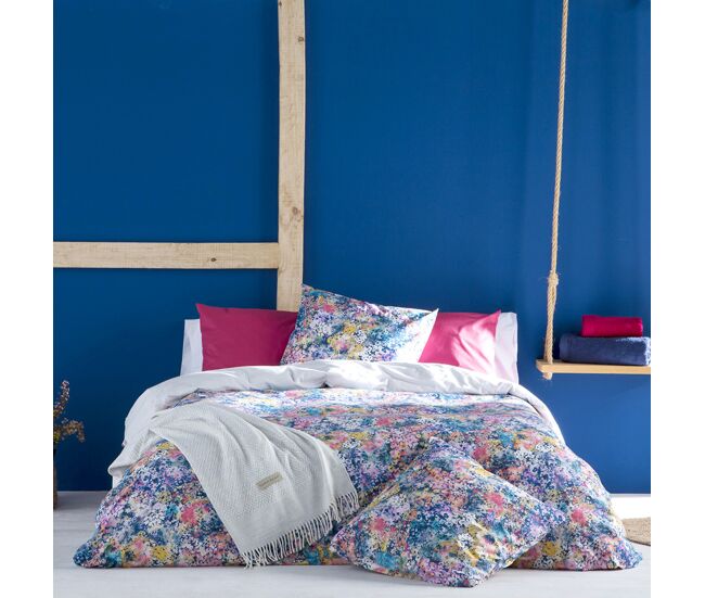 Capa de edredão florette azul/fúcsia/rosa 155x220 cm