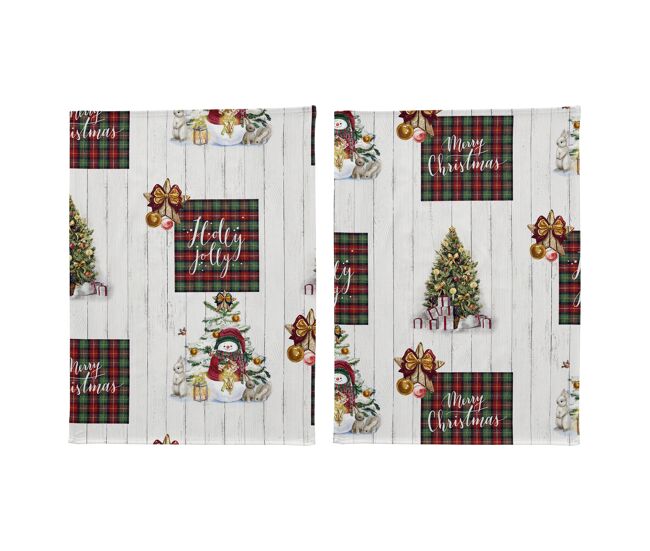 Pack de 2 panos cozinha natal holly jolly