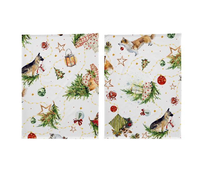 Pack de 2 panos cozinha natal puppies