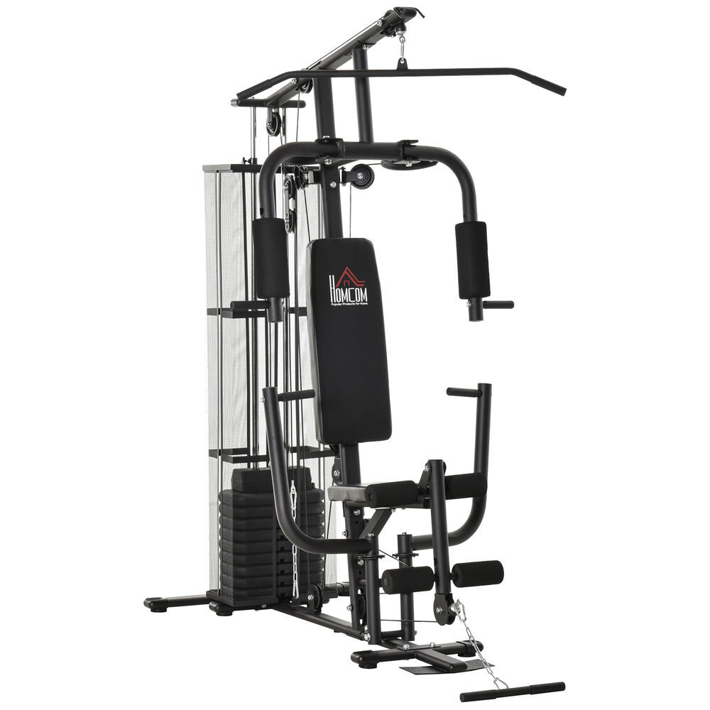 Homcom multi estação de musculação com estribo para pernas placas de peso de 45kg carga máxima 120kg para treinamento fitness em casa academia