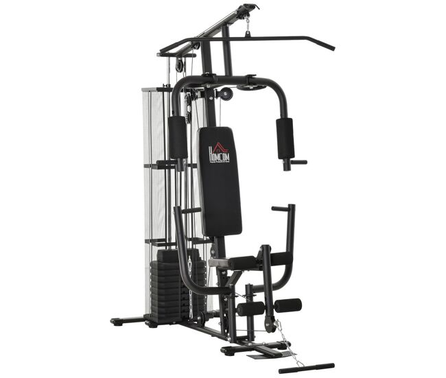 Homcom multi estação de musculação com estribo para pernas placas de peso de 45kg carga máxima 120kg para treinamento fitness em casa academia