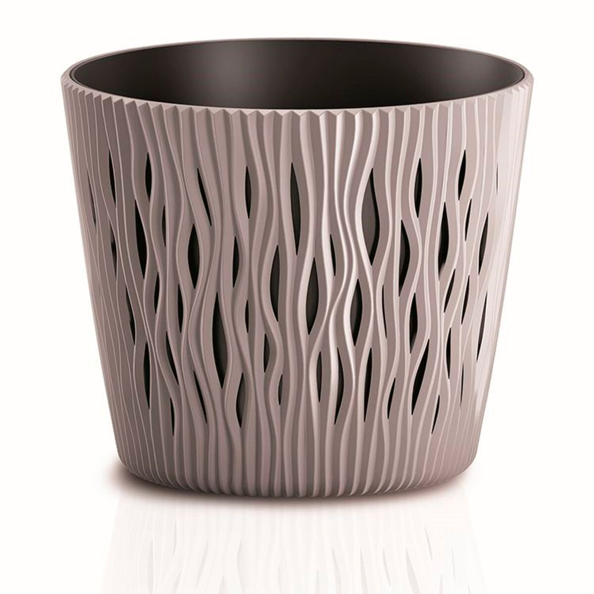 Pote de plástico redondo redondo redondo em mocca 15,8 (comprimento) x 15,8 (largura) x 13,8 (alto) cm