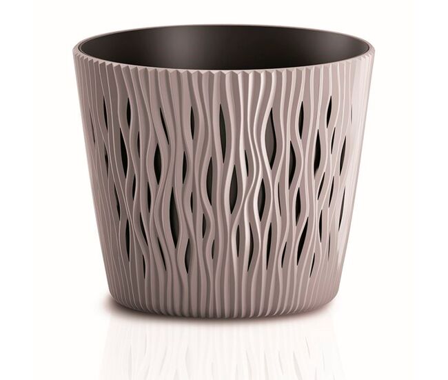 Pote de plástico redondo redondo redondo em mocca 15,8 (comprimento) x 15,8 (largura) x 13,8 (alto) cm