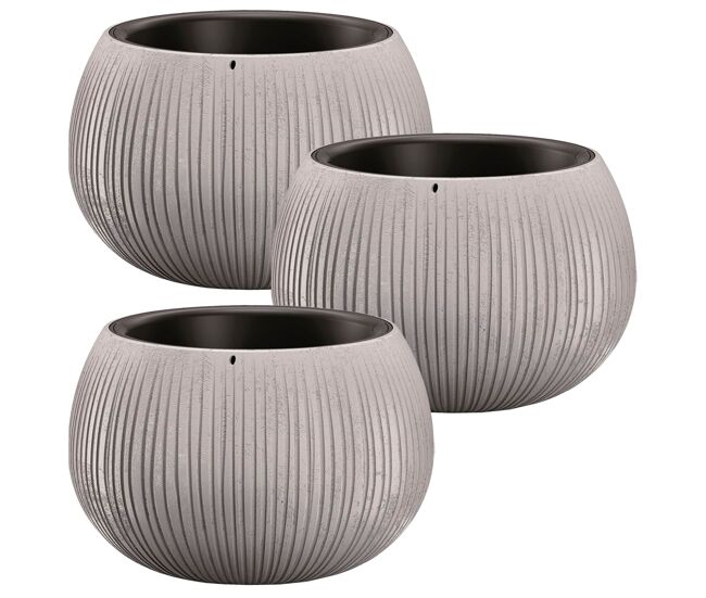 3x prosperplast beton tigela plástica com depósito de cor de cimento, 11 (alto) x 14,4 (largura) x 14,4 (profundo) cms
