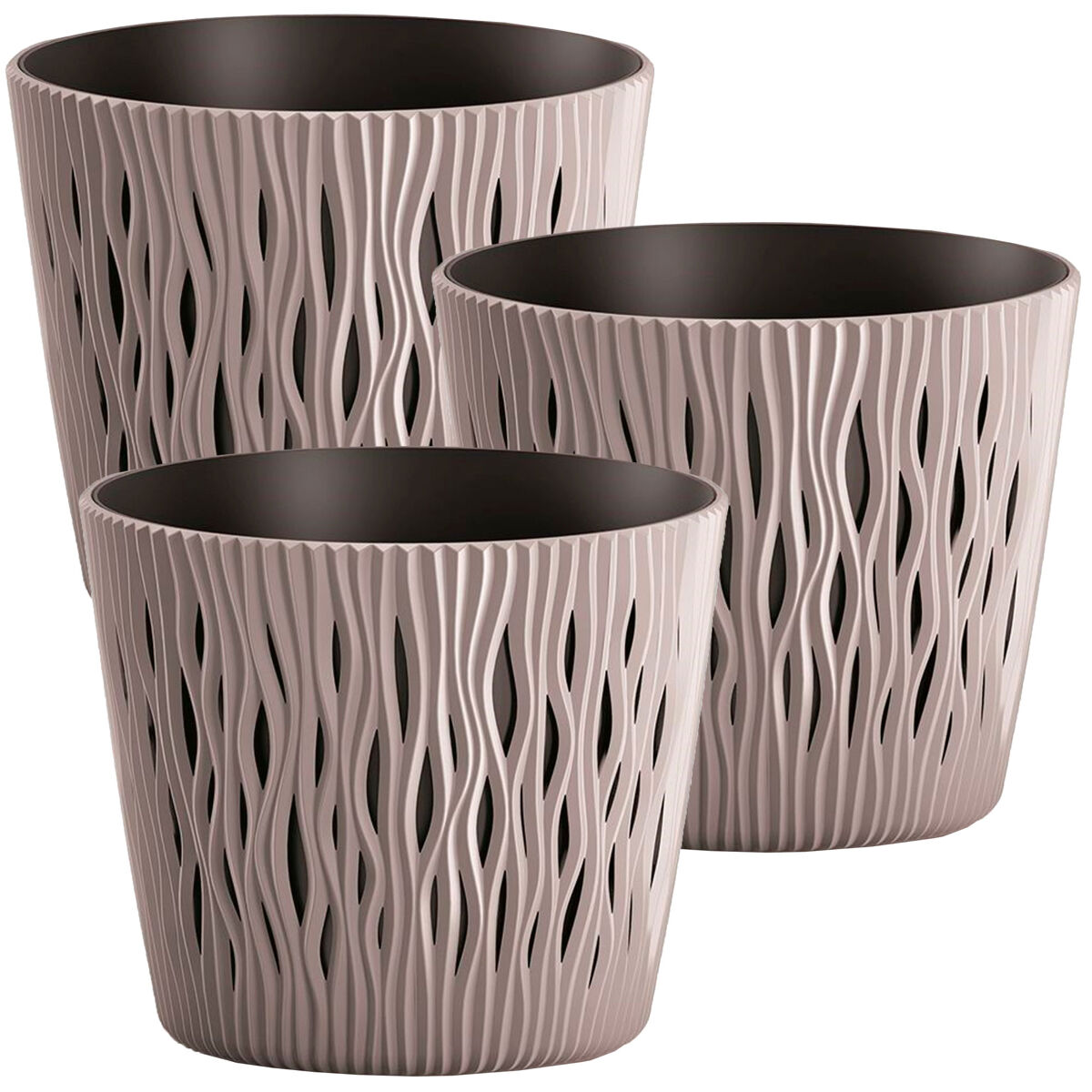 3x pleitos redondos de plástico redondo arenoso em mocca cor 22,5 (comprimento) x 22,5 (largura) x 19,2 (alto) cm