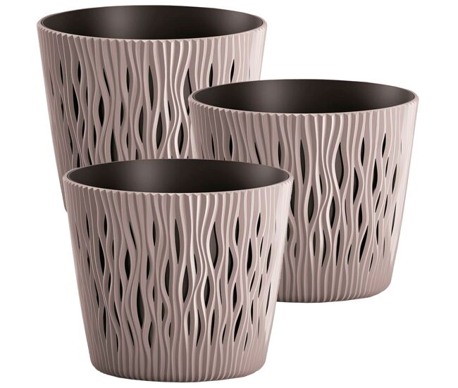 3x pleitos redondos de plástico redondo arenoso em mocca cor 22,5 (comprimento) x 22,5 (largura) x 19,2 (alto) cm