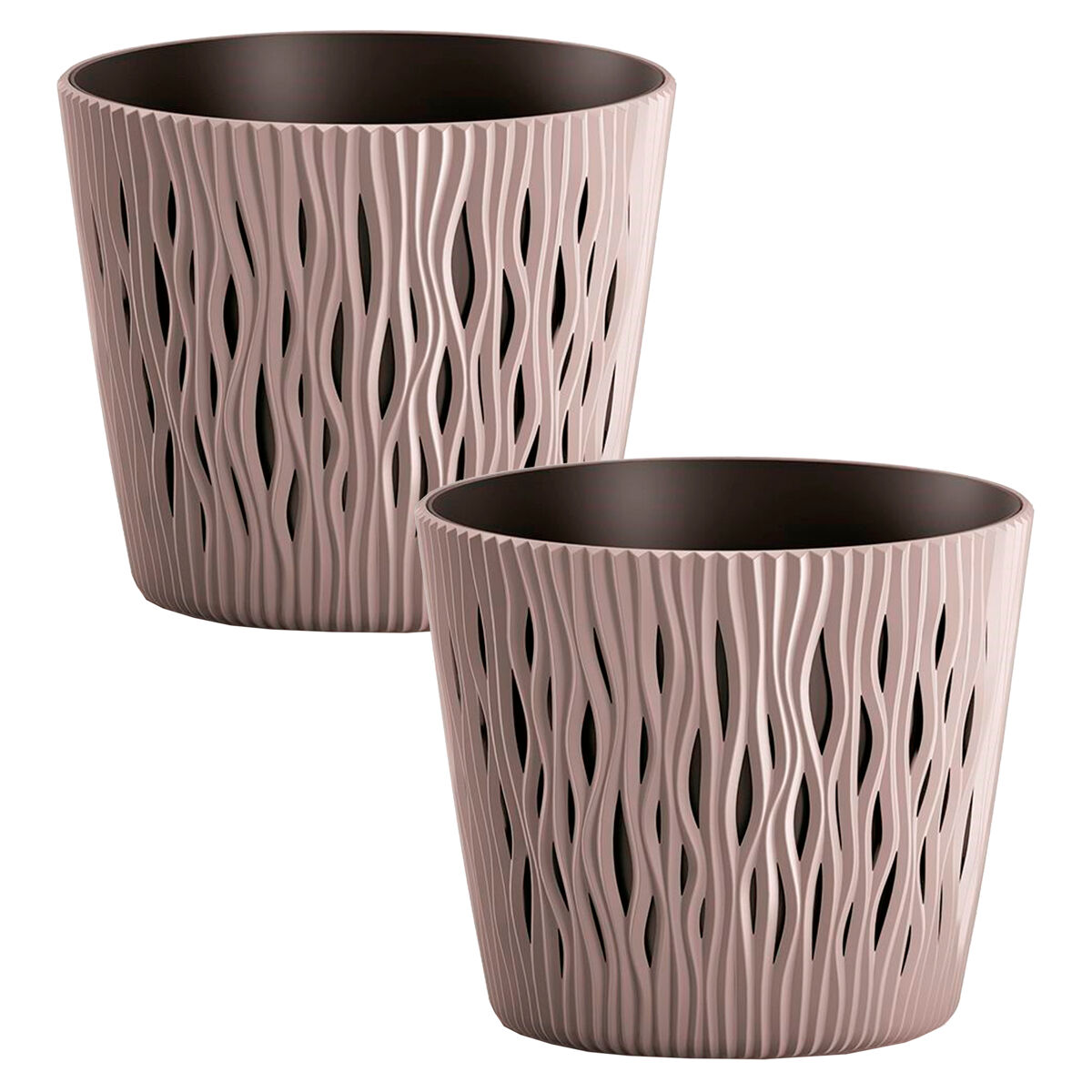 2x potão de plástico redondo redondo redondo na cor mocca 15,8 (comprimento) x 15,8 (largura) x 13,8 (alta) cm