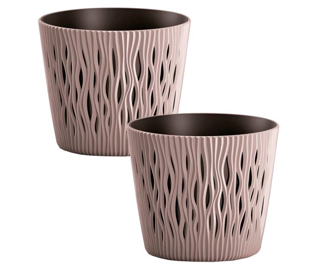 2x potão de plástico redondo redondo redondo na cor mocca 15,8 (comprimento) x 15,8 (largura) x 13,8 (alta) cm