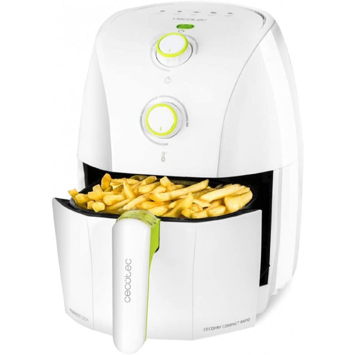 Fritadeira de ar quente sem óleo cecotec 1,5l cecofry compact rapid white. 900 w, dietético, capacidade para 400 gr, temperatura 200ºc, tempo ajustável, inclui livro de receitas