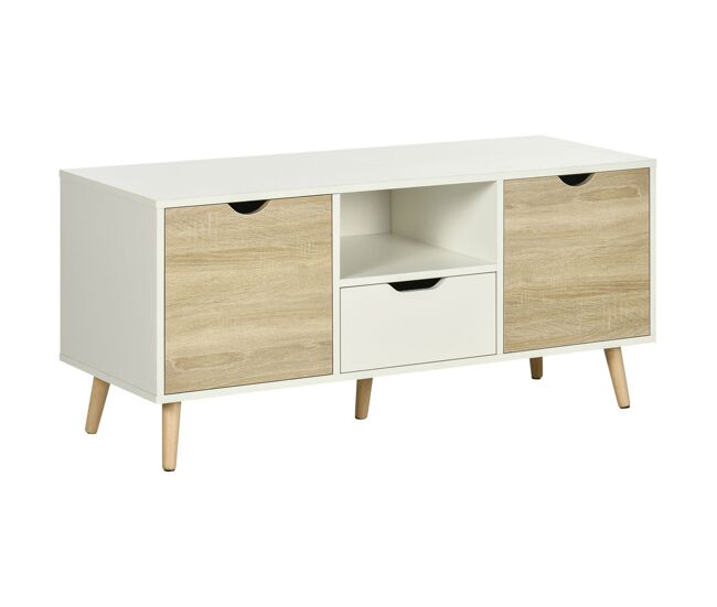 Homcom móvel de tv com gaveta 2 portas e prateleira mesa de tv para televisores de até 50 polegadas aparador de sala de estar 110x40x50cm branco e