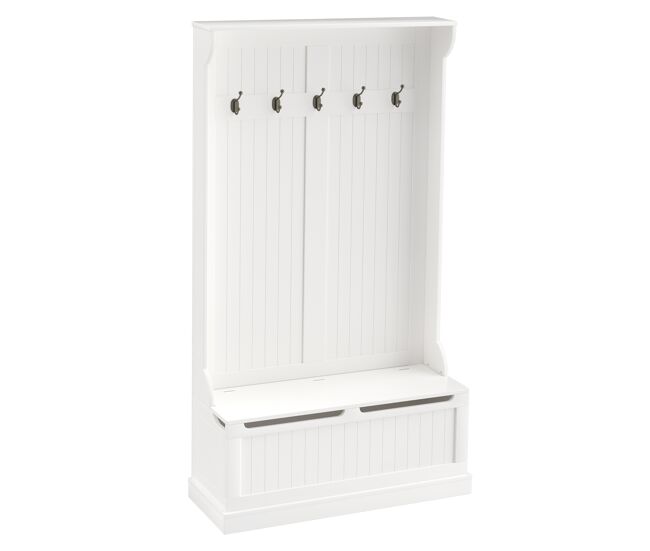 Homcom móvel cabide de entrada com banco armário de entrada com cabide 5 ganchos e espaço de armazenamento 96x34x179,7cm marfim