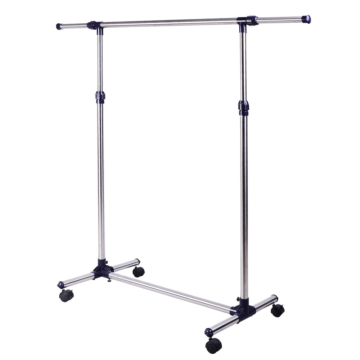 Homcom charriot com altura ajustável cabideiro com rodas para roupas aço inoxidável 86-160x45x95-170cm prata e preto