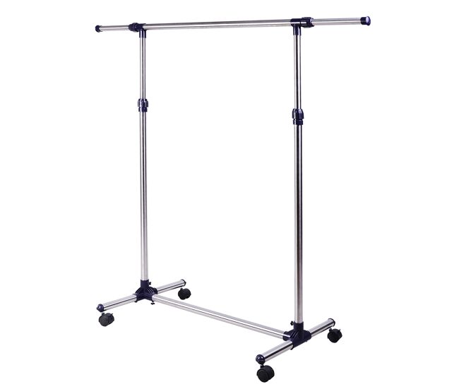 Homcom charriot com altura ajustável cabideiro com rodas para roupas aço inoxidável 86-160x45x95-170cm prata e preto