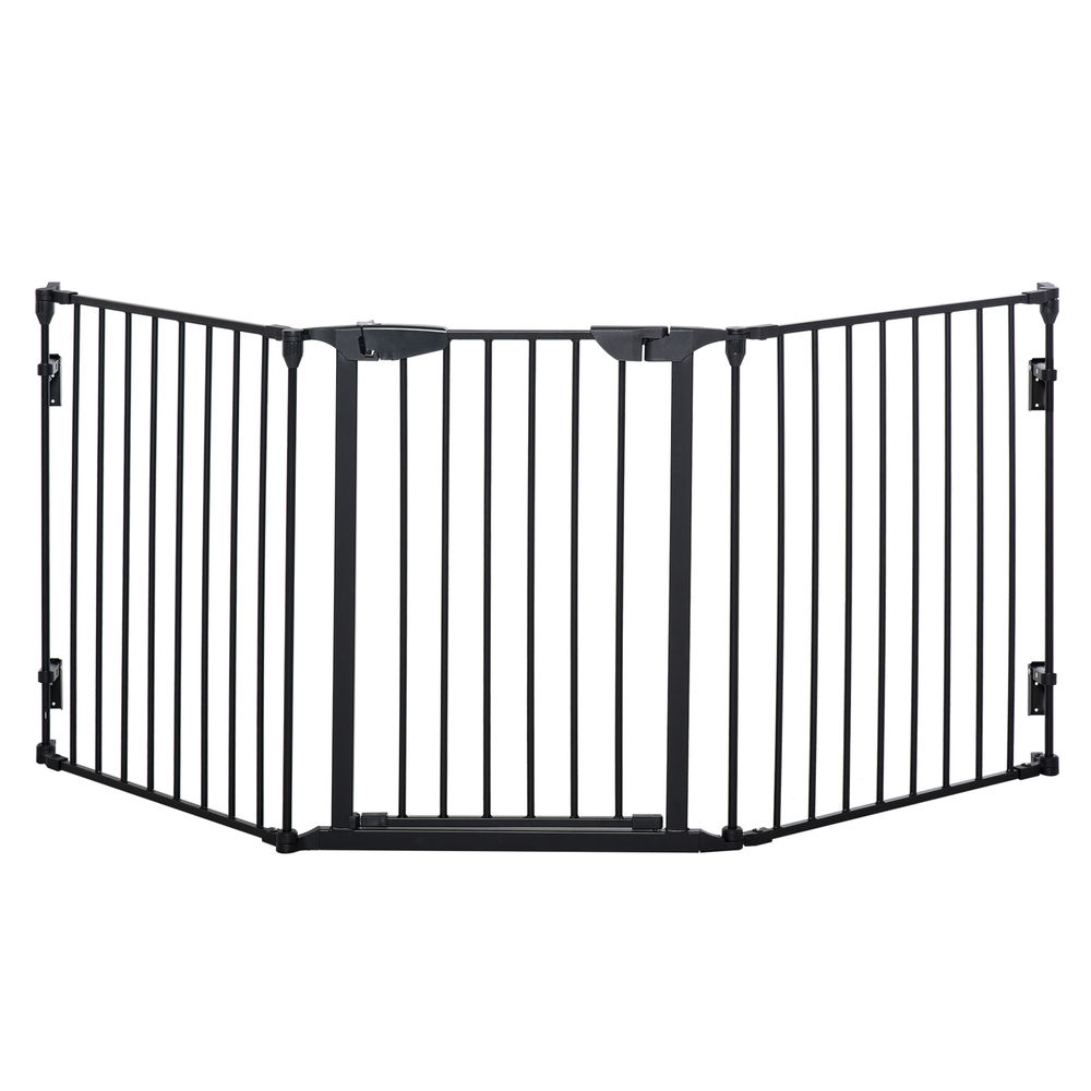 Pawhut barreira de segurança para animais de estimação barreira dobrável de 3 painéis com fechadura inteligente para corredor escada 180x74,5cm preto