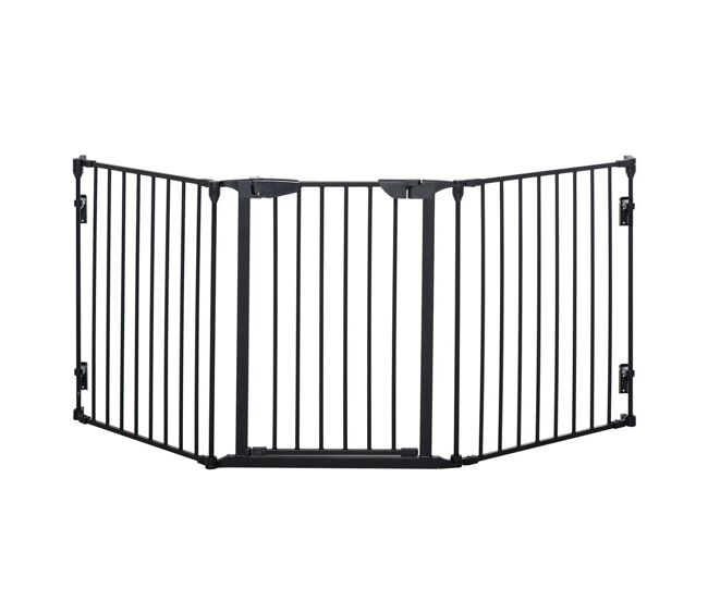 Pawhut barreira de segurança para animais de estimação barreira dobrável de 3 painéis com fechadura inteligente para corredor escada 180x74,5cm preto